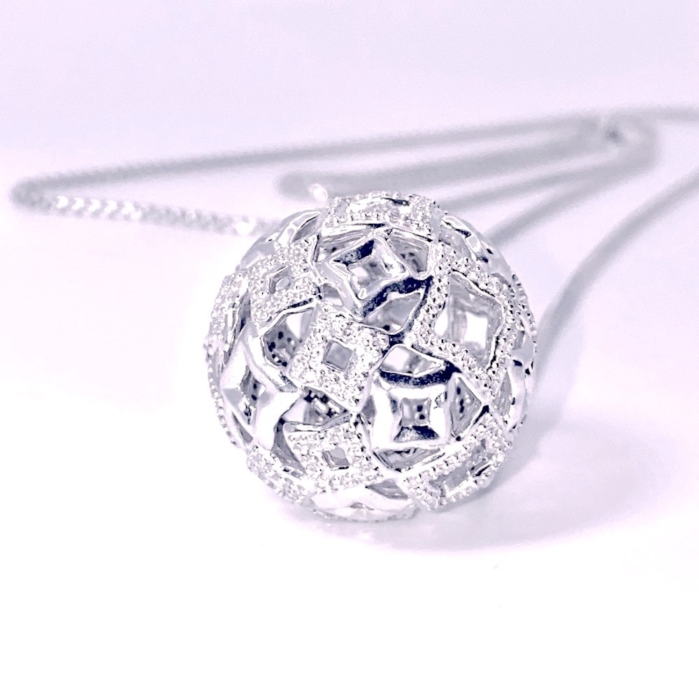 David Yurman Diamond Quatrefoil Ball Pendant Necklace